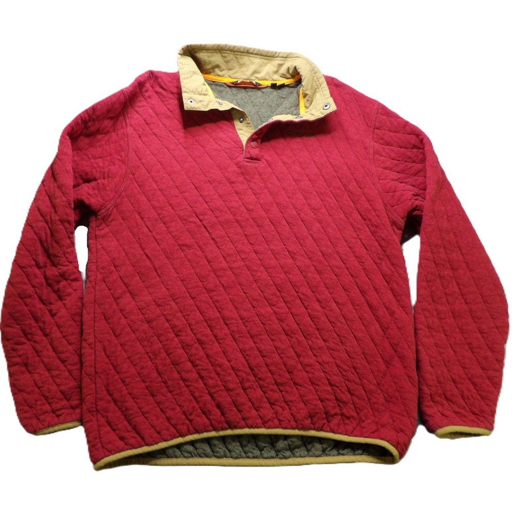 Orvis Quilted Snap Sweatshirt Men Medium LS Red Cotton Mock Neck Pullover Casual